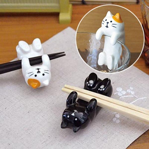日本進口 DECOLE 貓咪造型陶瓷2用(杯緣子/筷架)現貨