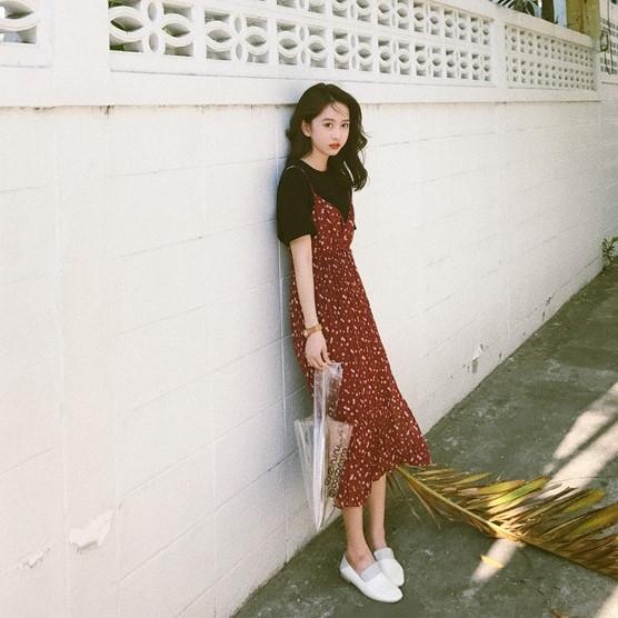 2020夏季女裝顯瘦小清新碎花吊帶連身裙套裝法式小眾復古裙兩件套