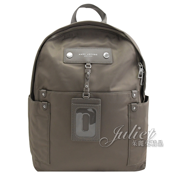 茱麗葉精品【全新現貨】MARC JACOBS 馬克賈伯 皮雕燙金LOGO尼龍雙肩後背包.灰