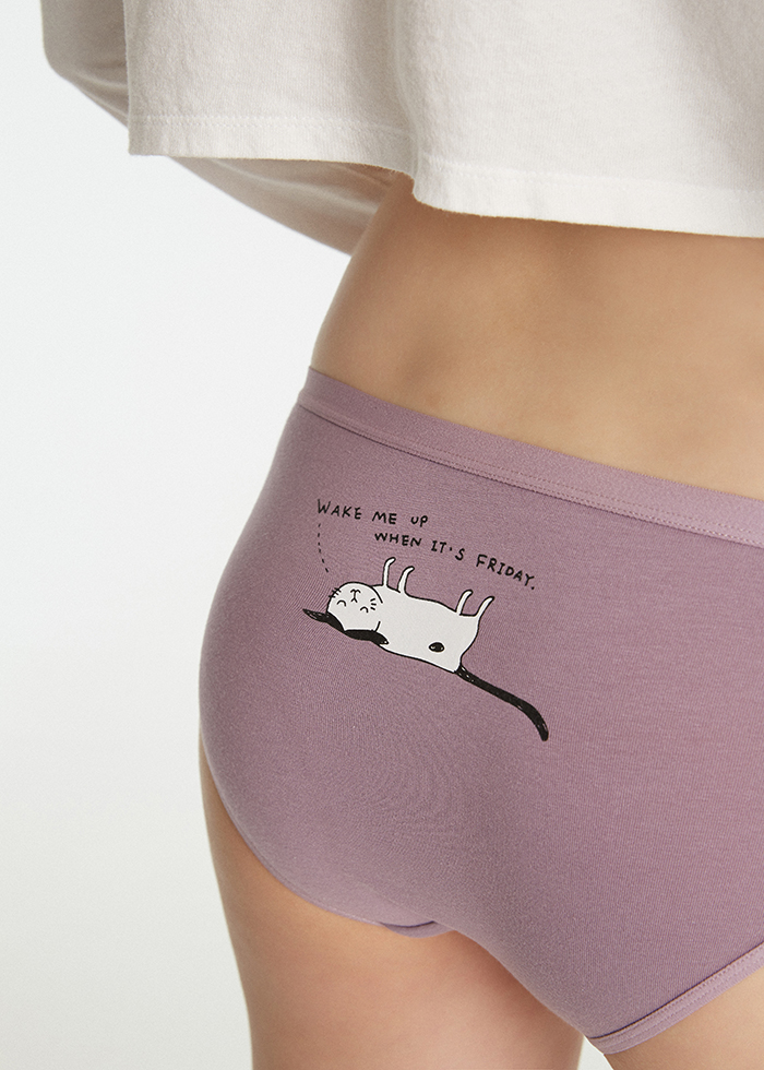 抗菌系列：抗菌系列．緊帶中腰三角內褲(薰衣草紫-貓咪)
