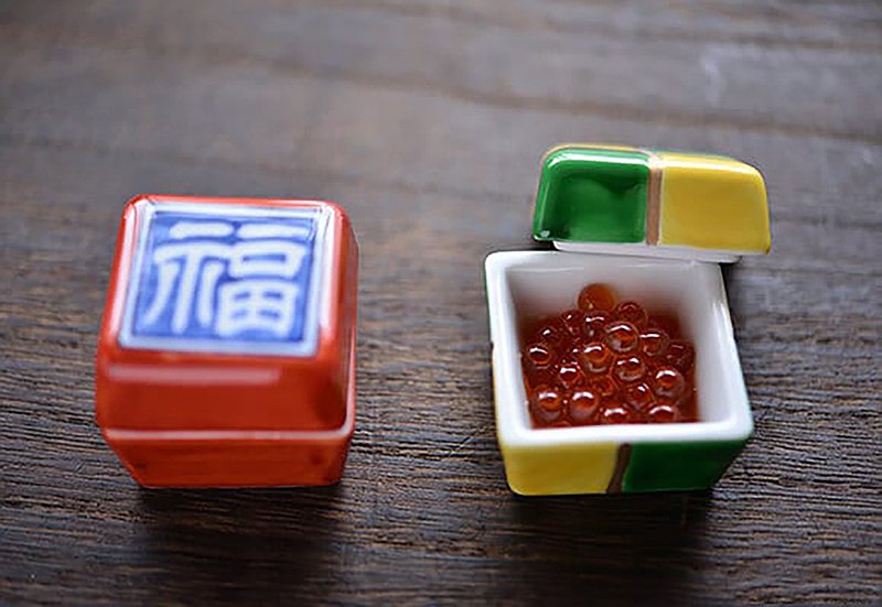有田燒 赤濃福字 箱形小菜盒/醬料碟/飾品盒/裝飾小物