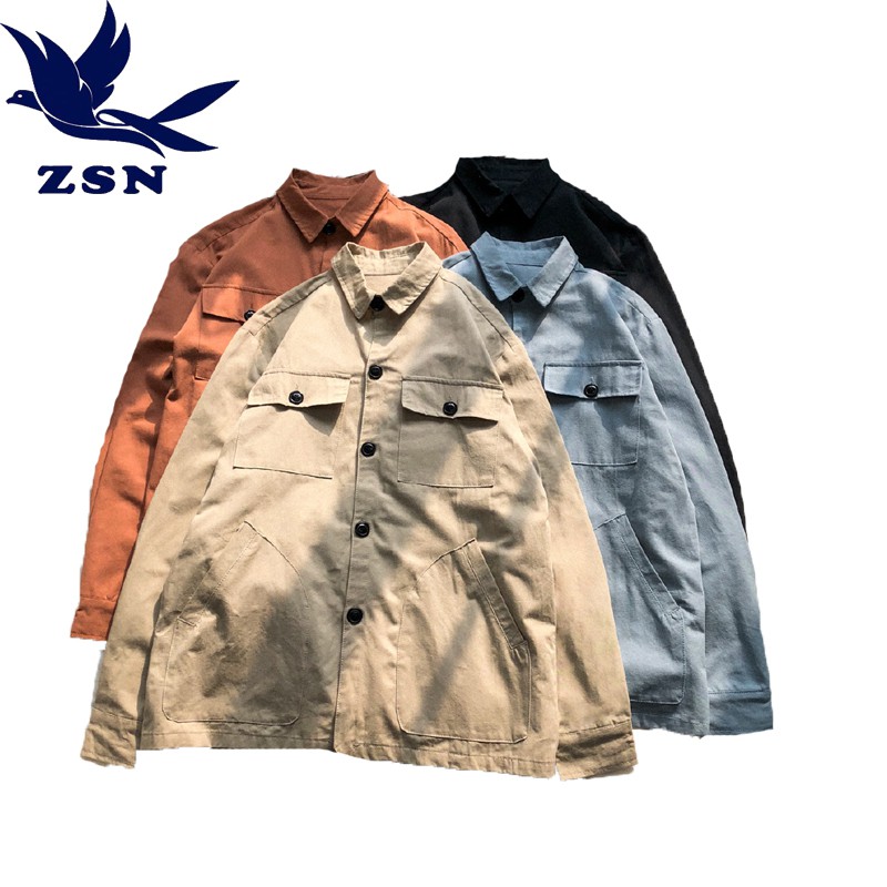 加大尺碼 日系多口袋長袖襯衫 原宿風潮牌工裝襯衫外套 美式棉質免燙男生襯衣 青春百搭帥氣寬鬆襯衫上衣復古大碼工裝機能襯衫