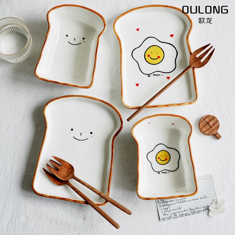 日式卡通餐具可愛盤子 夏季陶瓷點心吐司盤 小清新早餐盤