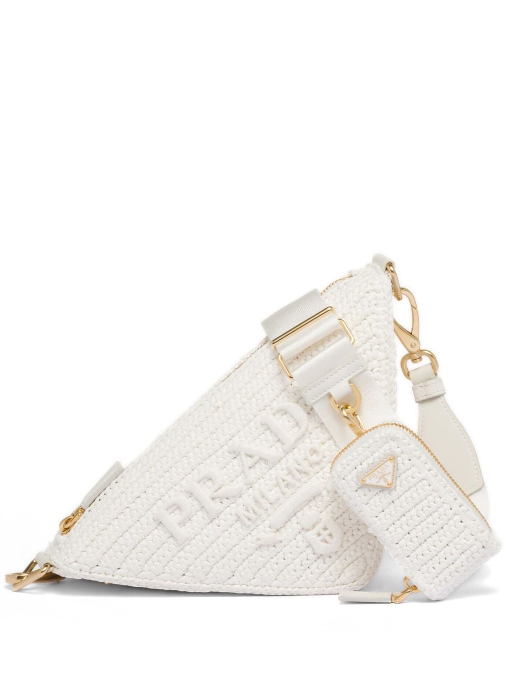 Prada - Triangle logo-embroidered shoulder bag - women - Straw/Viscose/Wicker/Calf Leather - OS - White