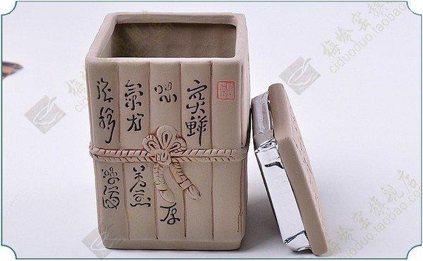 儲物罐密封罐醒茶罐收納罐花茶茶葉罐 沉雕陶制竹書籍茶葉罐