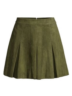 Vintage in sensibility, box pleats lend a textural finish to this rustic suede skirt.; Banded waist;