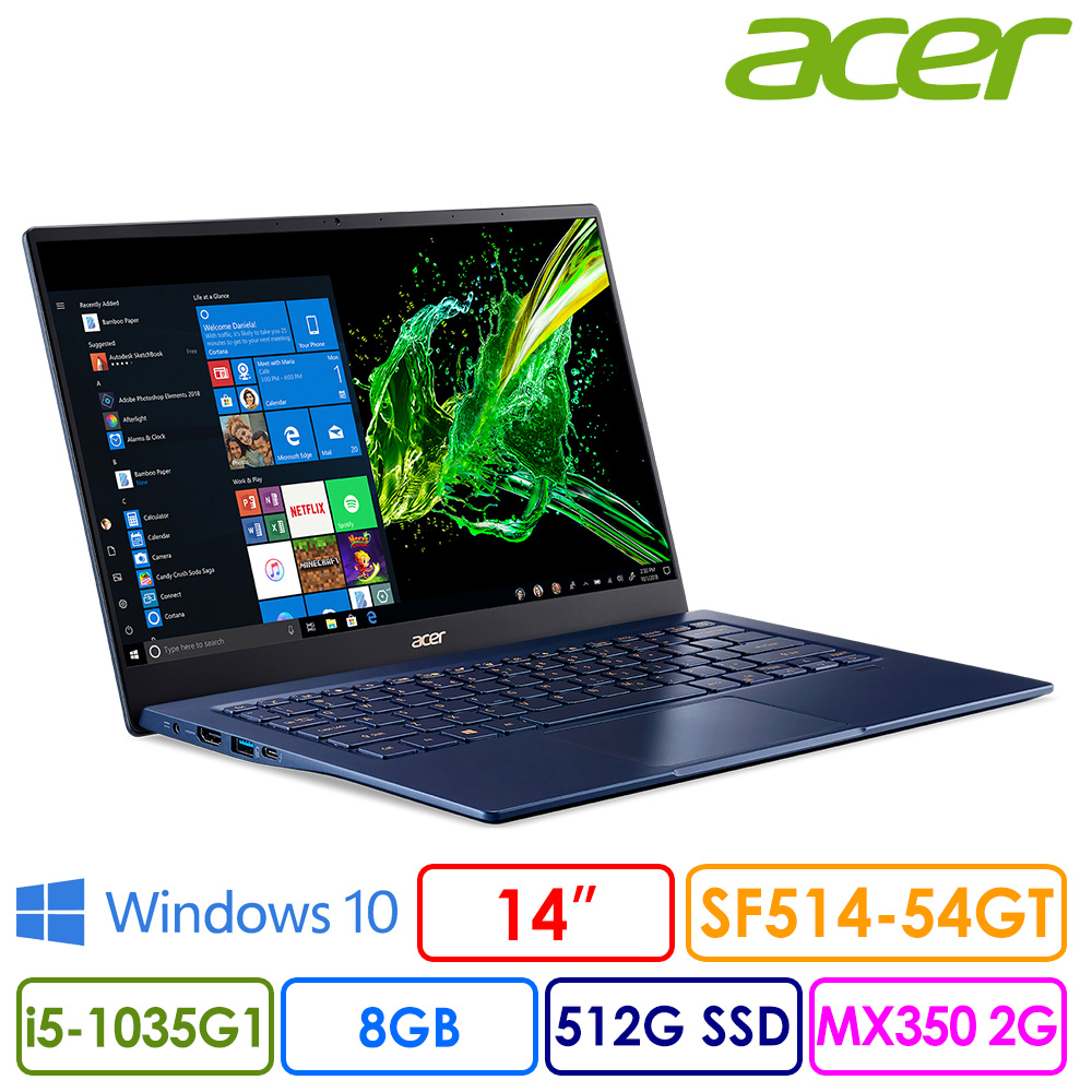 處理器：Intel Core i5-1035G1(1.00 GHz/3.60 GHz)顯示晶片：NVIDIA GeForce MX350 2GB GDDR5 VRAM記憶體：8GB LPDDR4硬碟：