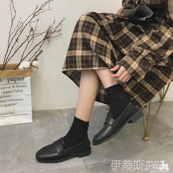 紳士鞋復古英倫學院風潮方頭百搭ins小皮鞋女2019春新款超火樂福單鞋 伊蒂斯女裝