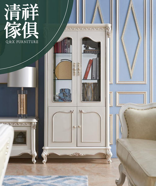 【新竹清祥家具】ELF-06LF14-小英式亮烤珍珠白新古典雙門展示櫃