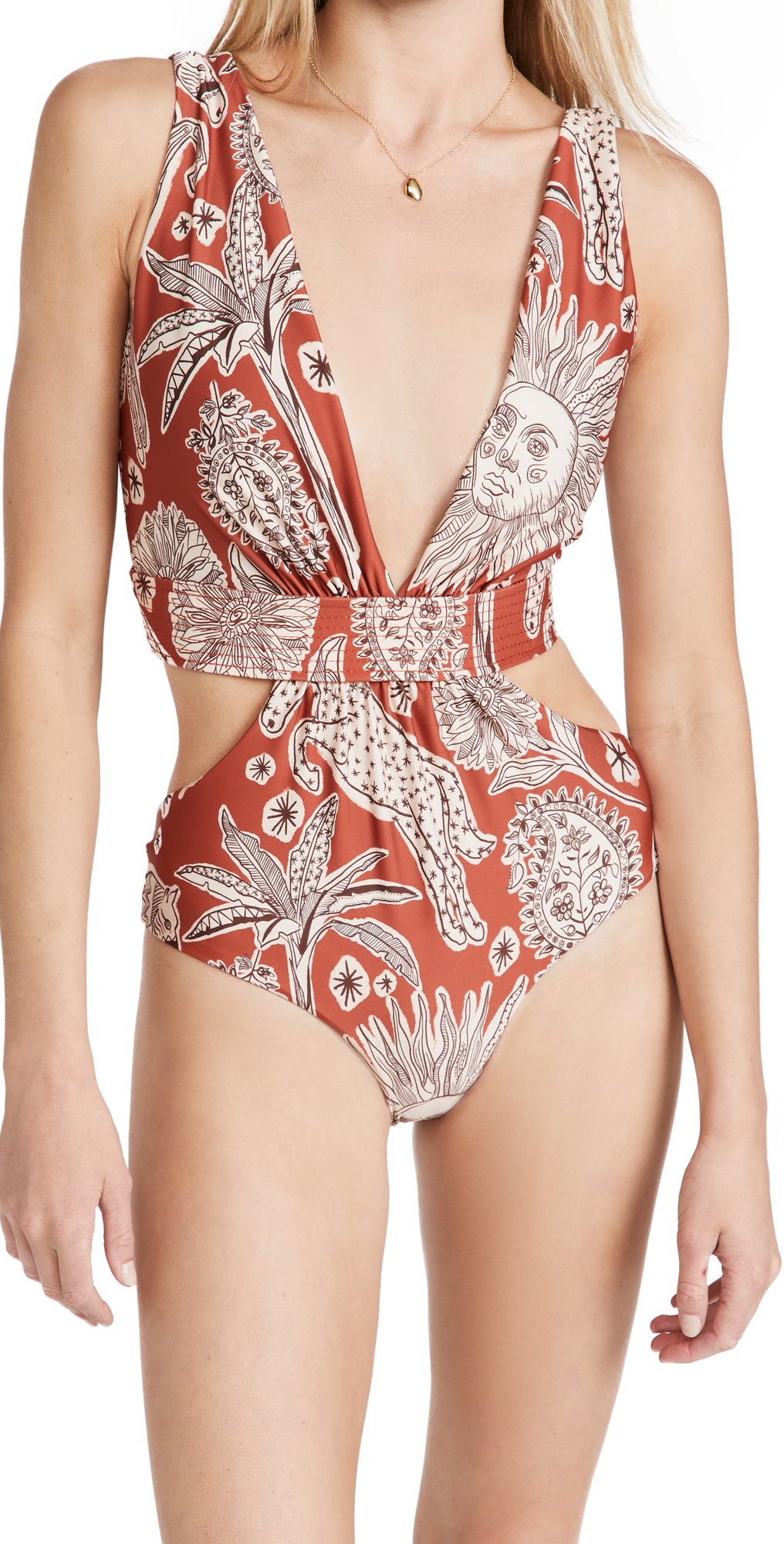 Johanna Ortiz Morning Glory One Piece Swimsuit Macondo Red/Antique Ecru XL