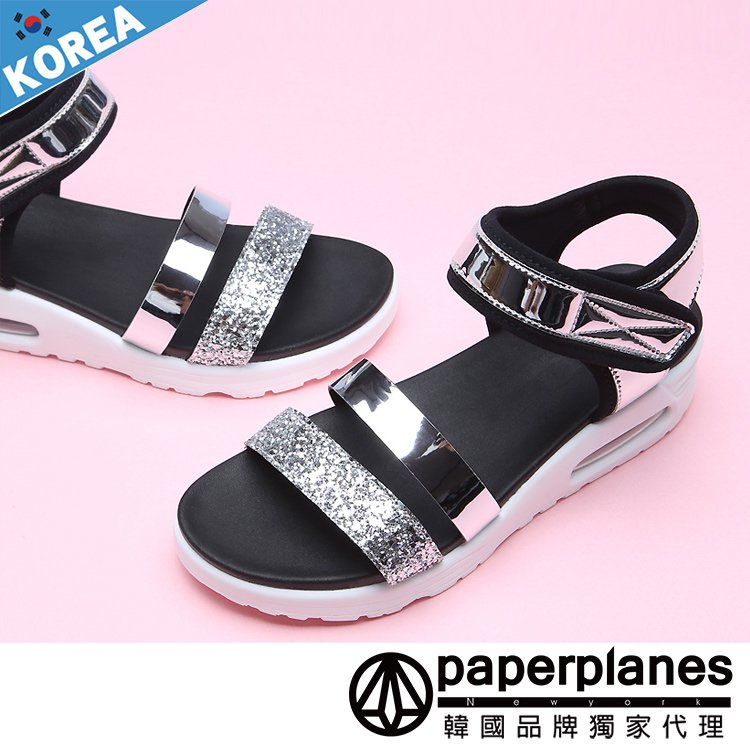 涼鞋 正韓製 韓妞 魔鬼氈 雙寬帶 舒壓氣墊 百搭 美體涼鞋 【B7900243】2色 韓國品牌紙飛機
