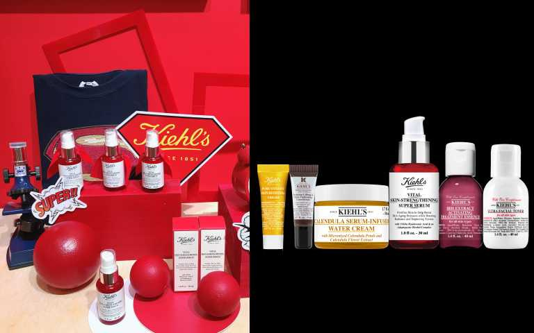 KIEHL’S重磅話題新品聯手經典明星 【無敵修護組】：11KDa 超導全能修護露 30ml；金盞花精萃亮采水凝霜 50ml；DEJ 高效緊緻精華 5ml；紫鳶青春肌活露 40ml；特級保濕機能水 40ml；蜂蜜紅蔘亮采活膚霜 7ml(價值 4840元)特價3850元。(圖/黃筱婷攝影、品牌提供)