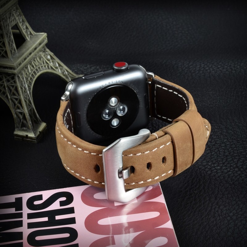 適用蘋果applewatch3手錶錶帶iwatch2瘋馬皮磨砂款式38/42mm男女-免運
