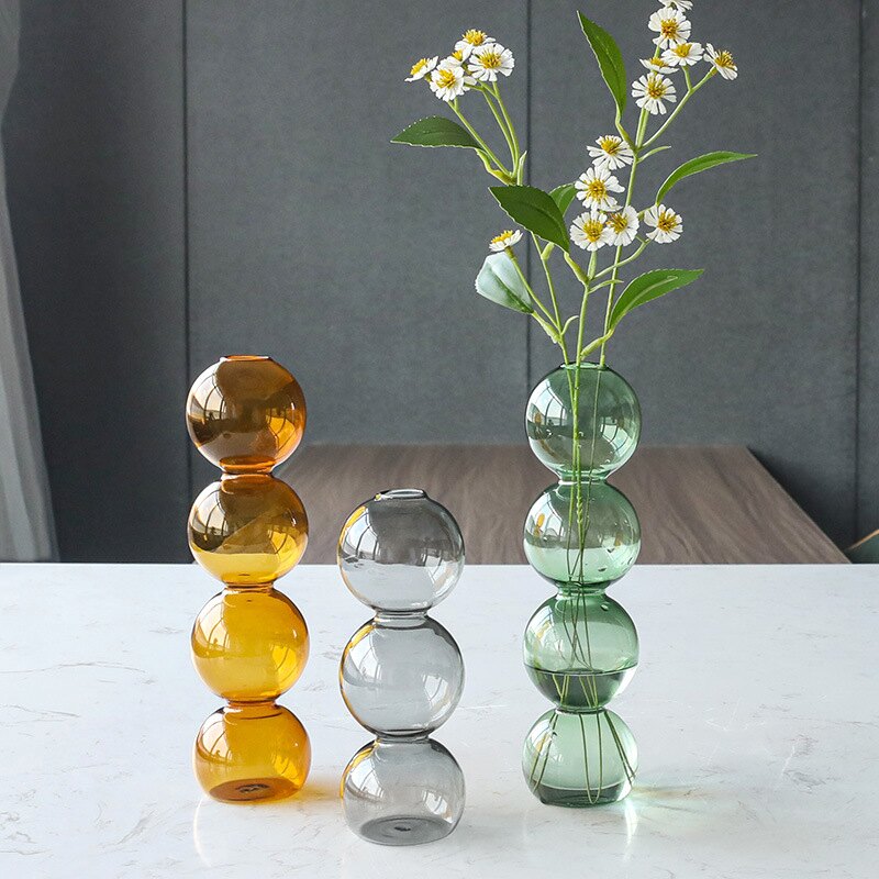 北歐輕奢創意簡約網紅玻璃花瓶玻璃擺件透明客廳插花干花裝飾擺件