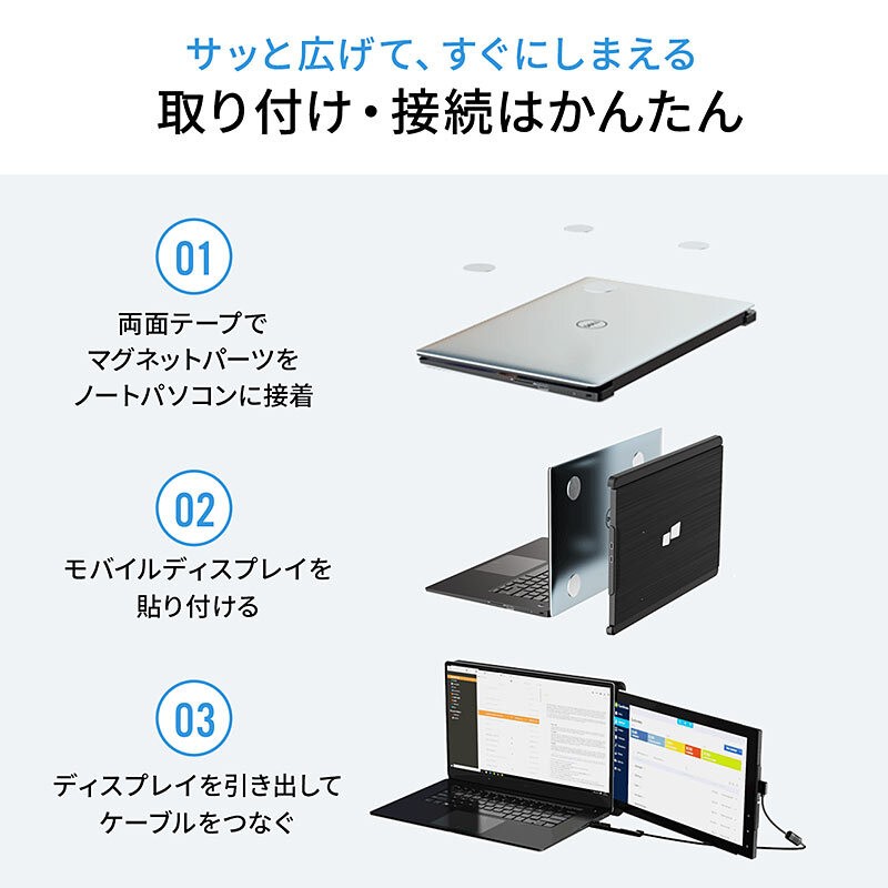 ノートPC背面に張り付けることができる、12.5型のフルHDモバイルディスプレー発売（アスキー）