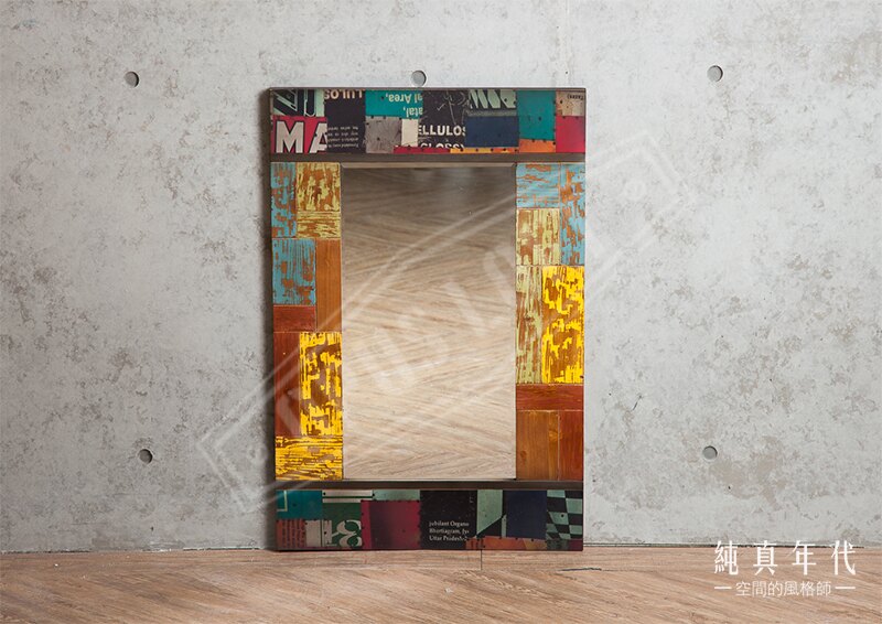 復古工業風 木製 彩繪 壁掛鏡 Loft特色個性傢俱家具 酒吧咖啡廳民宿餐廳室內設計裝潢家飾 ~3AD1016~