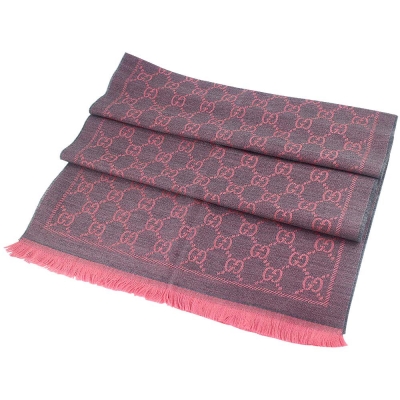 GUCCI 桃紅/灰色 G LOGO雙色寬版羊毛圍巾