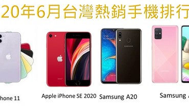 2020年6月份台灣手機熱銷排行榜