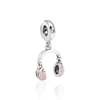 Pandora 潘朵拉 粉色琺瑯鑲鋯耳機 垂墜純銀墜飾