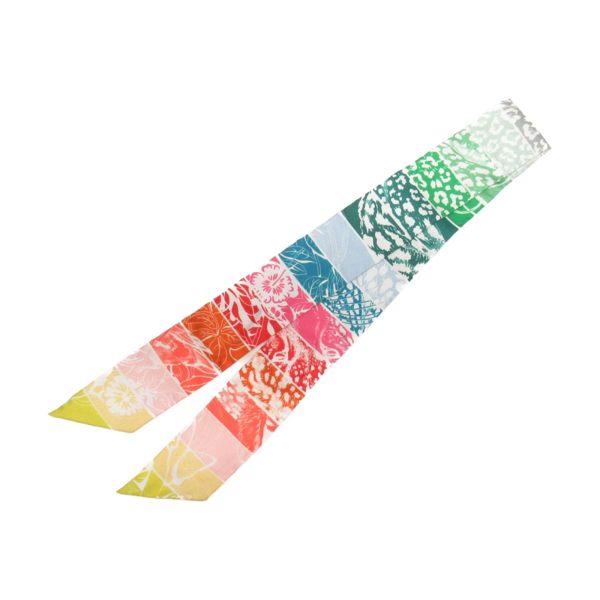 HERMES 愛馬仕 多色動植物圖樣絲質絲巾 Twilly Scarf 【二手名牌BRAND OFF】