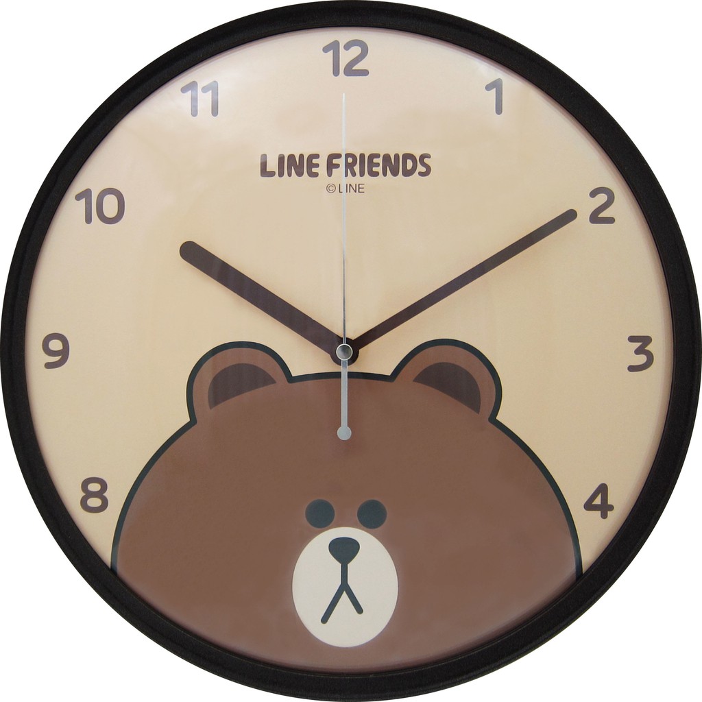 - 商品編號：426996 - 品牌：台暐 - 型號： JM-W569LE-BR 30.7x30.7x3 - 規格：尺寸:約 30.7x30.7x3 cm重量:約 897g使用3號電池x1 - 顏色：棕色 - 材質：塑料,玻璃 - 是否需要組裝：否 - 配件：掛鐘、電池 - 產地： 台灣 - 使用方法：1.台灣LINE FRIENDS授權,台灣製造,優良品質. 2.LINE FRIENDS,圓弧外觀,個性有趣, 3.SWEEP掃秒機芯,玻璃鏡面,珍珠鐘面 - 保固：1年 - 產品責任險：無政府登錄：無
