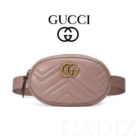 預購 義大利正品GUCCI Marsupio GG Marmont pelle matelass粉裸色皮革腰包 476434