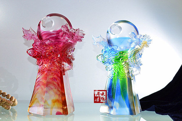 古法琉璃開光 擺設如日中天龍