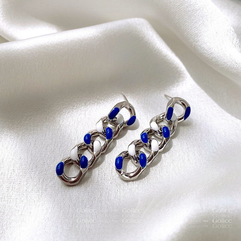 克萊因藍甜酷流蘇耳環女2021年新款潮耳釘ins小眾設計感嘻哈耳飾