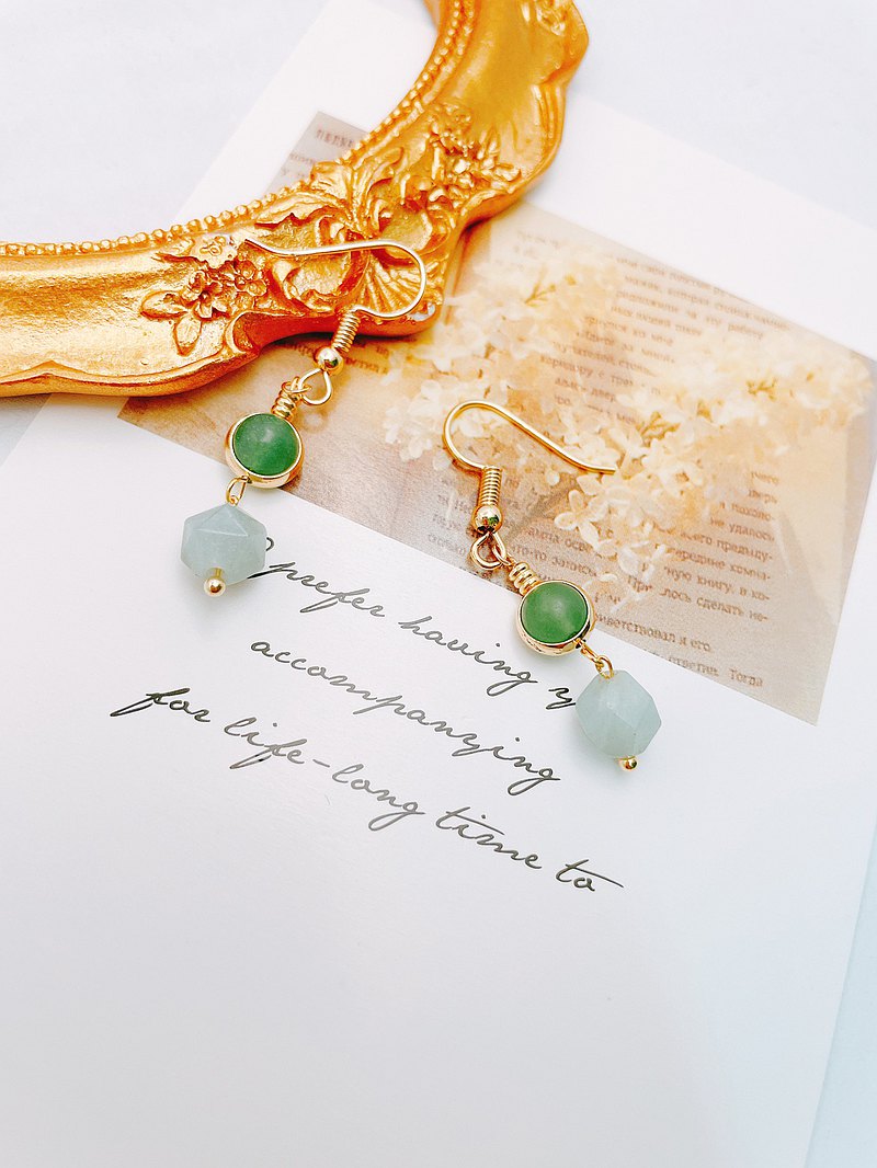 14K包金天然石耳環 I 真實古風系列 - 翠雅 天河石 綠東陵