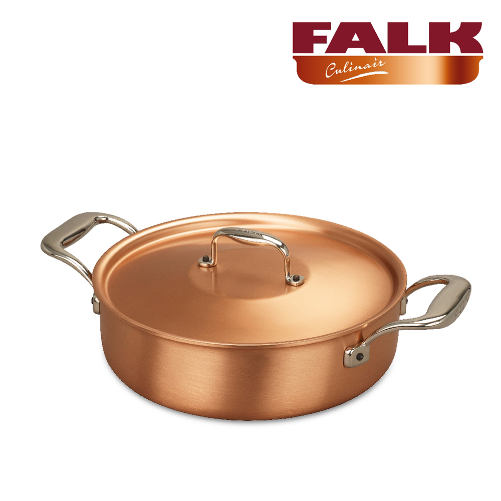 比利時FALK紅銅料理淺鍋24cm(含鍋蓋)-時尚款(烤盤/壽喜燒鍋/炒鍋)
