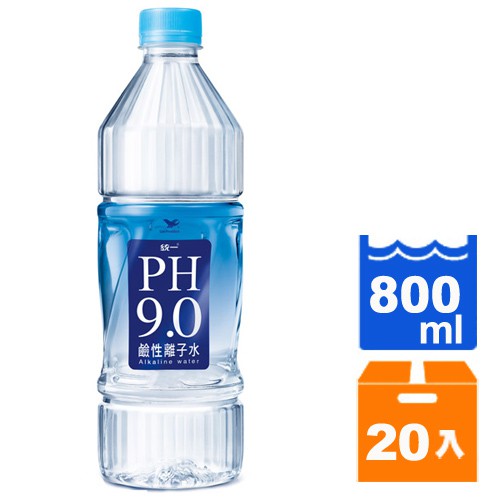 商品規格統一 PH9.0 鹼性離子水 800ml (20入)/箱800ml(20入)/箱品名統一PH9.0鹼性離子水內容物成份水、海洋深層水濃縮液熱量0大卡每份營養成份蛋白質0公克、脂肪0公克、飽和脂