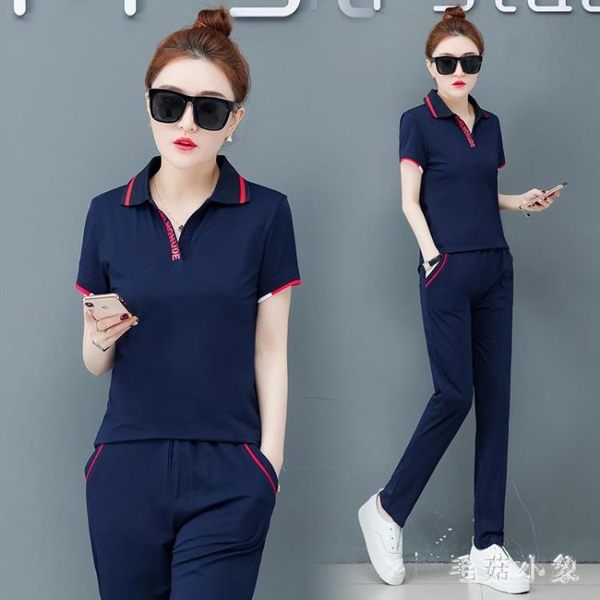 中大尺碼運動套裝女 2019夏季新款時尚休閒跑步服 韓版寬鬆短袖褲裝 CJ6135『毛菇小象』