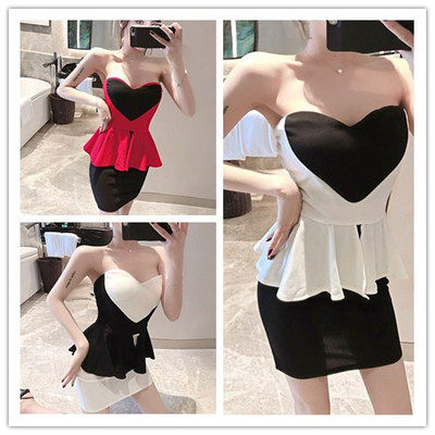 洋裝8988實拍性感荷葉邊抹胸包臀 夜總會酒吧裹胸工作制服 連身裙ZLC29紅粉佳人