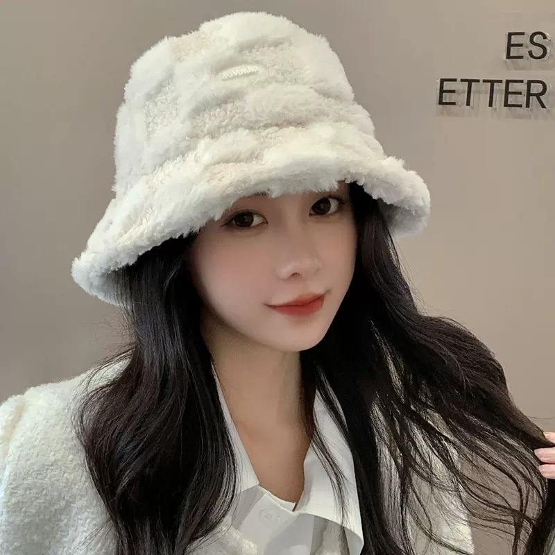 VIVILIAN日韓系氣質羊羔絨格紋加厚保暖百搭漁夫帽