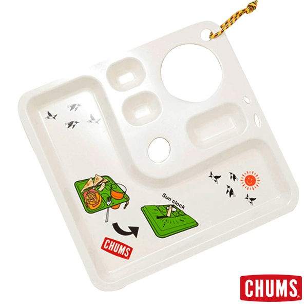 CH62-1003附手指孔 飲料架 好拿取多格分裝食物與醬料餐盤背面有光影時間設計CHUMS Thumbs Up PlateCHUMS 日本製 野餐露營餐盤餐盤中間有手指孔方便拿取有兩個餐具孔，能同時