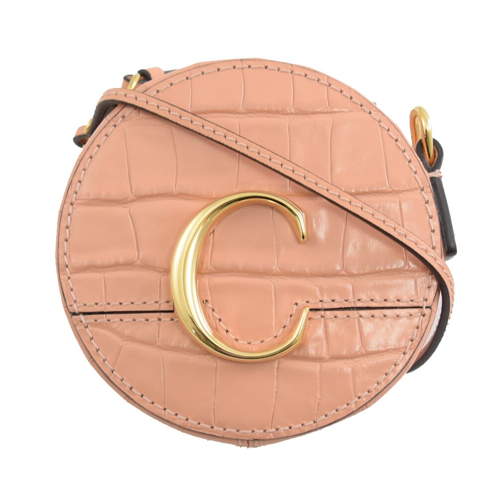 CHLOE 專櫃商品 金屬C Mini 鱷魚紋斜背圓型包.膚