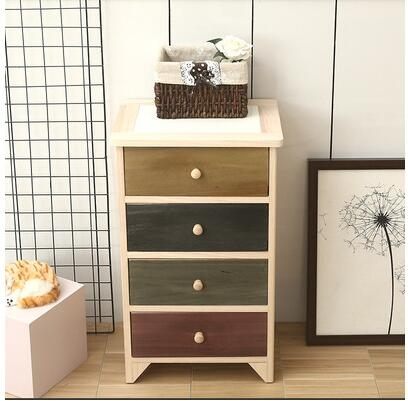 全實木床頭櫃40cm彩色三四五斗櫃儲物抽屜式收納小櫃子臥室邊櫃窄【四斗【40*30*66】