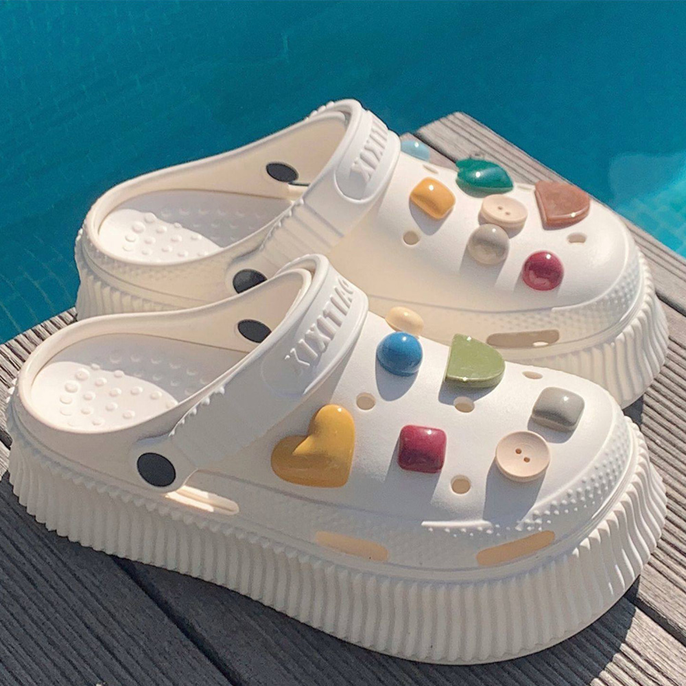 【Amoscova】洞洞鞋 厚底洞洞鞋 懶人拖鞋 可愛拖鞋 涼鞋 拖鞋 涼拖鞋 洞洞拖(1693)-白色