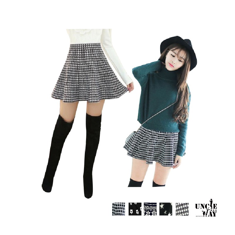 【商品特色】-版型皺摺設計自然，簡約大方-傘狀裙擺，修飾身型-百搭經典花色，不退流行-彈性親膚布料，不勒身【商品規格】材質：棉+聚酯纖維 / 彈性布尺寸：均碼，如圖款式：圖騰款/花漾款/五角星/千鳥格