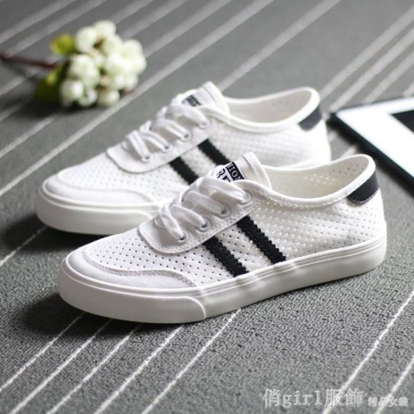 帆布鞋女網眼透氣球鞋天貓2019夏季新款韓版網面鏤空小白鞋子 俏girl