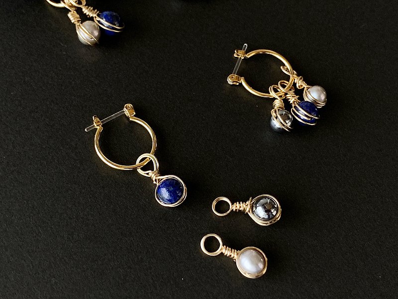 4way：青金石、淡水巴洛克珍珠、太赫茲圈形耳針（金屬過敏用）