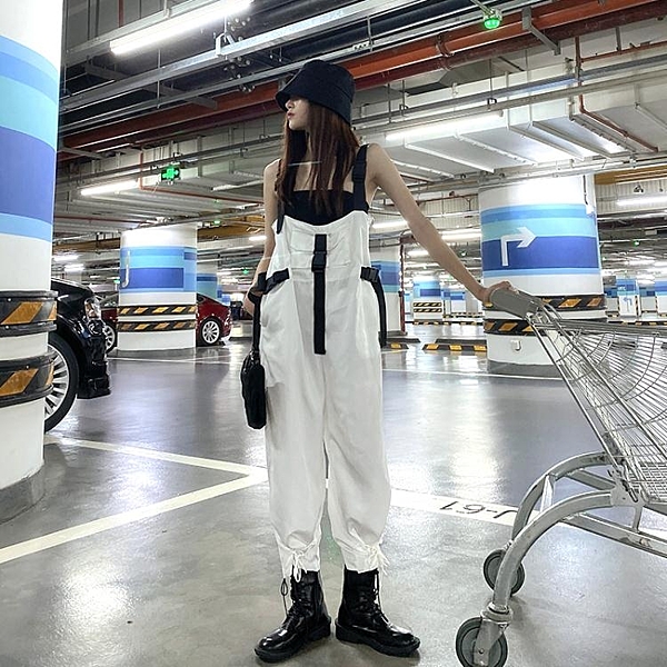 2020夏裝新款韓版學生背帶褲女高腰顯瘦長褲時尚百搭工裝休閒褲子