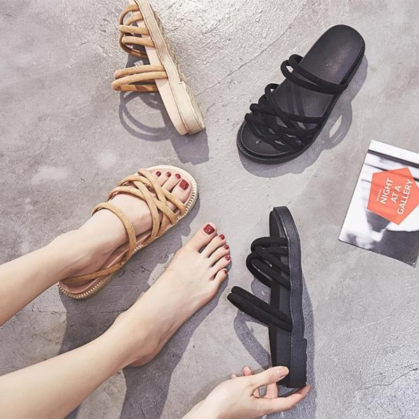 平底涼鞋 兩穿網紅羅馬鞋女學生時尚2019新款夏女羅馬風平底正韓
