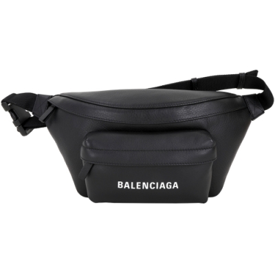 BALENCIAGA EVERYDAY 品牌字母小牛皮胸肩背/腰包(黑色)