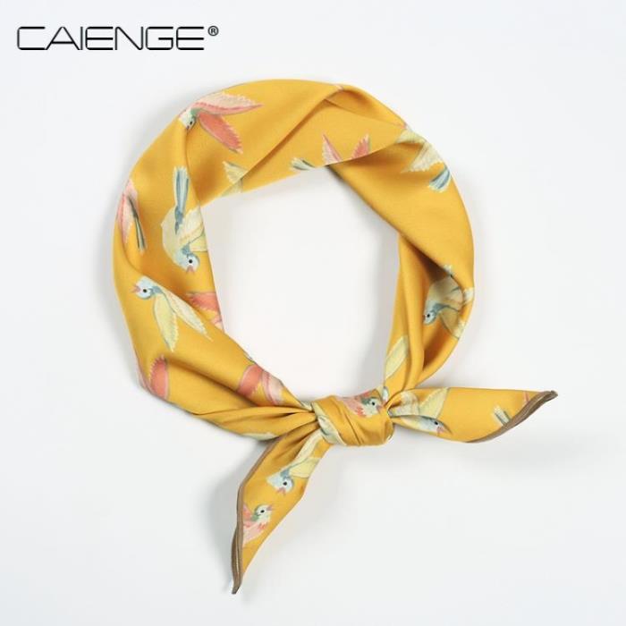 春秋季韓版百搭黃色小鳥ins小方巾女式絲巾裝飾發帶頭巾韓國領巾