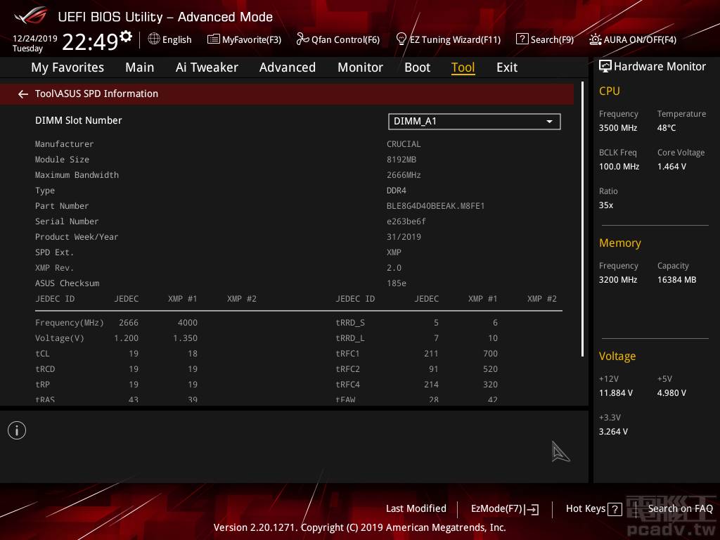 SPD Information 用以顯示記憶體模組 SPD 內部資訊。
