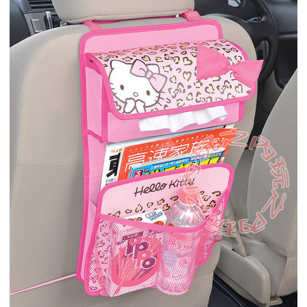 日本進口Hello Kitty車用面紙套飲料雜誌地圖收納掛袋置物袋(粉豹紋)864544【玩之內】