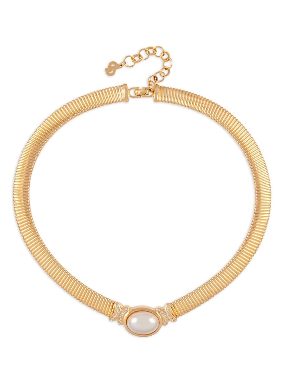 Christian Dior - 1980s faux-pearl snake necklace - women - Swarovski Crystal/Acrylic/Gold Plated Brass - One Size