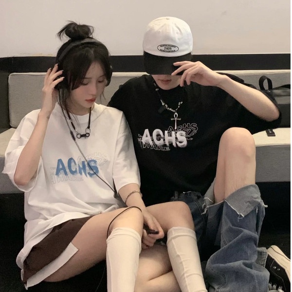 【I&F】愛心男女款短袖T恤 實拍夏季棉質新款韓版潮流寬鬆煙霧印花男女款情侶短袖 短T 上衣 衣服