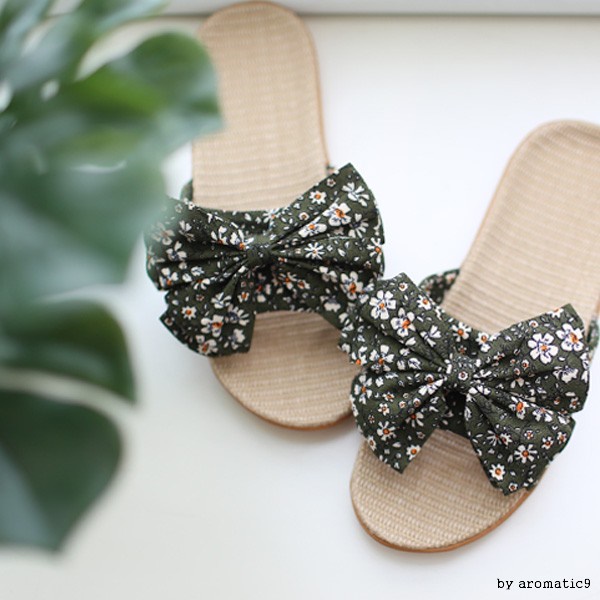 捆綁運輸米蘭Zoom夏季辦公室沙灘燈亞麻拖鞋可愛的絲帶